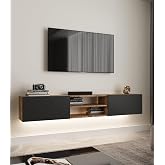 Volar TV &Uuml;nitesi Işıklı, Atlantik &Ccedil;am - Antrasit, 180 cm, Modern | Led Işıklı, Duvar Askılı