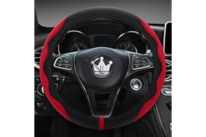 ‎HIGHNESSHWOO HighnessHwoo Luxuriöser Suede Auto Lenkradbezug, Komfort Lenkradabdeckung, weiches Leder, gepolsterte Räderabdeckung für Limousine, SUV, dünne Auto Griff Abdeckungen, Universelle, 37-38cm, Rot