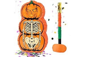 WERNNSAI Halloween Pinata – Halloween Kürbis Pinata Kinder Junge Erwachsene Skelett Piñata mit Stock Augenbinde Konfetti Halloweenparty Geburtstag Füllung Piñata Mexik Tag der Toten Dekoration
