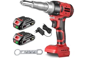 ONEVAN rivettatrice a batteria, 20.000N pistola per rivetti 2,4-5,0 mm, con 2 batterie 1.5Ah, storke 18mm, senza spazzole, rivettatrice elettrica automatica, pistola rivettatrice batteria