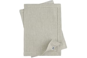 LINEN & COTTON Set di 2 Tovagliette da Tavola di Stoffa con Orlo a Giorno Oxford –100% Lino, Beige Naturale (30 x 44 cm, 2 Pezzi) Lavabili Rettangolari Eleganti per Tavolo da Pranzo Tavolini Cucina