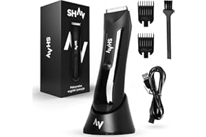 ‎SHAV SHAV Męska golarka do piłek CutFree: wodoodporna maszynka do strzyżenia włosów w pachwinie i ciele, ceramiczne ostrze i światło LED, maszynka do strzyżenia na mokro/sucho, ładowanie USB-C, precyzyjny