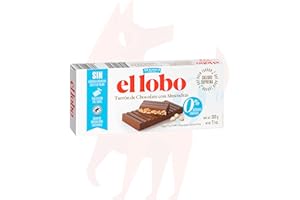 ELLOBO EL LOBO - Touron au chocolat au lait et amandes selectionnées, Texture croquante, Qualité Suprême, Tablette pré-coupée en portions, 0% Sucres ajoutés, Touron traditionnel, 200G