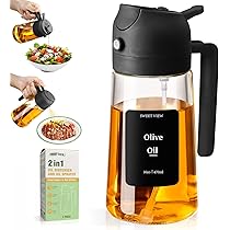 PUWOWYE Oliesproeier, 470 ml, 2 en 1 oliespray voor keuken, multifunctionele oliespray, oliesproeier voor koken, grillen, salades, complete keukenborstel en flessenborstel, wit