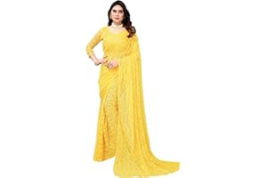TreegoArt Fashion Damen-Partykleidung, florales Design, indische Saree-Perlen, Netz-Sari mit nicht genähtem Blusenstück
