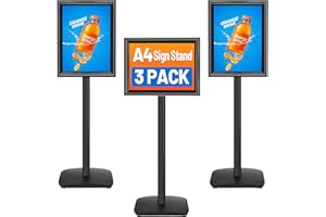 VAIIGO A4 Sign Holder Stand 3Pack - Heavy Duty Floor Standing Poster Display Stand with Snap Frame for Menu Holder, Outdoor Signage, Welcome Sign - Black