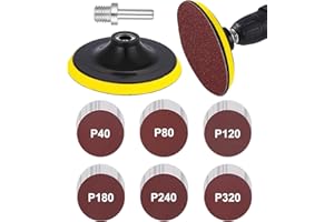 Jissta 72 Pezzi Dischi Abrasivi 125mm Dischi Carta Abrasiva Grana,Abrasivi 125mm Grana 40.80.120.180.240.320 con 1 adattatore per tampone di lucidatura,per Smerigliatrice Carta Vetrata