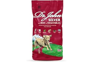 Dr John Silver Dry Dog Food 15kg - Beef with Vegetables - Complete Dog Biscuits 15kg - Senior and Adult Dog Food for Light Activity, Maintenance and Resting Dogs