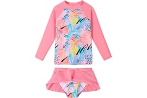 ZNYUNE Girls 2 Pieces UPF 50+ UV Sun Protection Long Sleeve Rash Guard Swimsuit Bathing Suit Set 3-10 Years