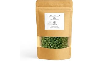 ERBOTECH, 800 organicznych tabletek chlorelli, czyste kapsułki chlorelli w opakowaniu 200 g, bogate w żelazo, kwasy omega 3 i witaminę B12, bezglutenowe, odpowiednie dla wegetarian i wegan