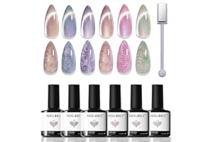 Modelones Cat Eye Gel Nail Polish, 6 Colors Pearl Magnetic Set with Magnet, Shimmer Mermaid Swirl Shell Purple Pink Blue Glitter, Summer DIY Manicure Gift for Women