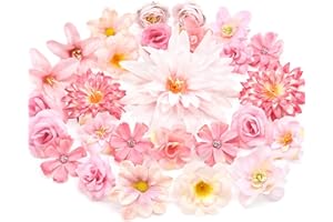 MOTONG 30 Stück Kunstblumen zum Basteln Rosa Künstlich Blütenköpfe, Künstliche Blumen Seidenblumen for Home Decor Brautstrauß Blumen Deko Kunstblumen Hochzeitsdeko Tisch Party Valentinstag