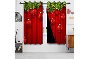 ‎UIIOOAZY Gardinen Weihnachten Rot, Uiiooazy Vorhänge Grün Blätter Thermovorhang Blickdicht Polyester Vorhang Verdunkelungsvorhänge mit Ösen für Schlafzimmer Wohnzimmer Kinderzimmer Balkon, 2er Set, 140Bx145Hcm