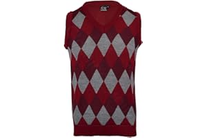 ClothingUnit Mens Argyle V Neck Sleeveless Sweater Jumper Tank Top Jersey Golf Casual S-XXL (XL, Wine)