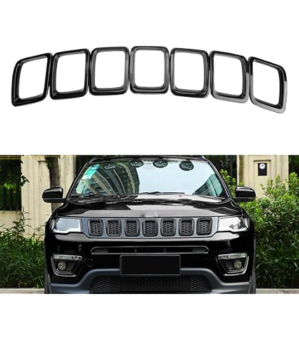 Kit 7 Pezzi Inserti Griglia Radiatore Nero Per Jeep Compass MP 2017-2020 - Decorazione Paraurti Anteriore, ABS Lucido