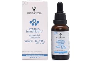 ‎BEE & YOU FROM THE FASCINATING ANATOLIALAND BEE&YOU Propolis Extrakt Immunkraft 15% wasserlöslich mit Vitamin D3+K2 Propolis Tropfen (30 ml) | Propolis Tinktur mit Vitamin D3+K2 Vitamin pro Tag,deckt täglichen Bedarf,ohne Alkohol flüssig