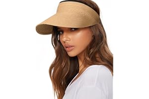 FURTALK Women's Sun Visor Hat Straw Sun Visors for Women, Khaki, One size