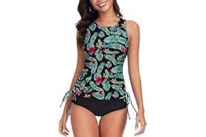 WOWENY Damska koszulka typu tankini, tank top, moda kąpielowa, crossback, pasek do pływania, top szybkoschnący, na lato, wyściełany strój kąpielowy