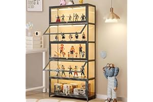 ‎SCRIBORA 5-stöckige Vitrine Stehend, Curio-SchräNke, Bücherschrank mit Türen, Transparente Acryltüren,Sammlervitrine für Wohnzimmer, Büro, Bücher, Spielzimmer, Schwarz (80 x 32 x 165cm) (Graue Klapptiir)