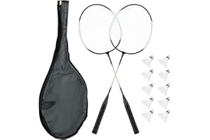 ‎RELAXDAYS Relaxdays Zestaw do badmintona z torbą, 2 rakietki do badmintona, 10 lotek, gra w lotkę dla dzieci i dorosłych, czarno-biały