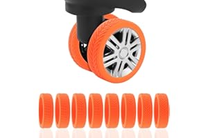 WANAONE 8 Pack Luggage Wheel Covers - Noise Reducing, Shockproof, Stylish Suitcase Tire Protector, Silicone Luggage Wheel Cover for Most 8-Spinner Wheels Travel Luggage Cover Replacement Sets(Orange)