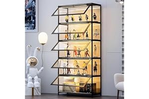 Scribora 5-story display case Standing, Curio cabinets, bookcase with doors, Transparent acrylic doors,collector display case for living room, office, books, game room (Black folding door)