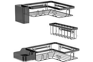 YEAUPE PRO Étagère Douche sans Perçage, 5 Pièces Étagère Rangement Salle de Bain Durable, avec 2 Étagères Angle, Porte Savon Douche, Salle de Bain Accessoire, Étagère Murale de Cuisine – Noir