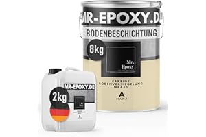 Mr. Epoxy Epoxidharz Bodenbeschichtung (10 kg, RAL 1015 Hellelfenbein) - 2K Betonfarbe für Garagen, Keller & Werkstatt Boden - Flüssigkunststoff Epoxid Grundierung und Bodenversiegelung
