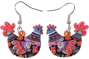 BONSNY Chicken Hen Cockerel jewellery Charm Dangle Drop Animal Dangle Earrings