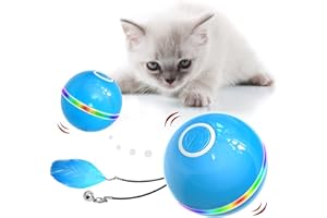 IOKHEIRA Katzenball mit LED-Licht, Elektrisch Zwei-Farben Katzenspielzeug Ball interaktives Spielzeug für Katzen, selbstdrehender 360-Grad-Ball, wiederaufladbares interaktives Blau Ball