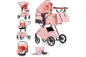 Gcarebb Passeggino 3 in 1 con manico regolabile in altezza, con parapioggia, passeggino con telaio in alluminio per neonati