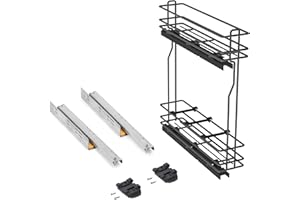 Emuca - Carrello portabottiglie estraibile per mobile di cucina, Montaggio laterale, chiusura soft, Modulo 150mm, Grigio antracite, Acciaio