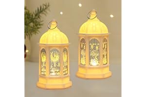 BSEICAL 2 Pièces Ramadan Lampe Décorative,Lanterne Musulmane LED Lanterne de Eid,Lampe de Décoration de Ramadan Debout et Suspendue,Cadeaux et Décorations pour Enfants pour Fêtes,Maison,Festivals