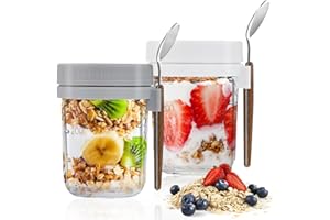 BAERTMY Overnight Oats Bicchieri Tazza di Muesli To Go 2-Set da Viaggio Porta Yogurt Porridge Cereali Frutta (400 ml/16 oz)