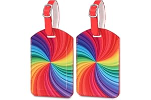 PECEHOM Luggage Tags,2 Pcs Leather Baggage Labels,Luggage Tags for Suitcases,Travel Luggage Tag with Name ID Card for Luggage Cruise Waterproof Travel Accessories (Spinning Rainbow)