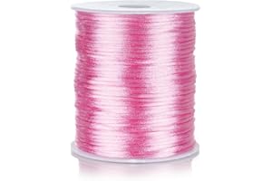 FQTANJU 2mm Nylon Satin Cord, 100 Yards Nylon Cord Satin String for Bracelet Jewelry Making Silky Rattail Macrame Trim Cord Necklace Bulk Beading Thread Kumihimo Chinese Knot Craft (Pink)