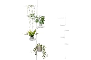 bremermann Teleskop-Blumenregal mit 4 Ablagen und Rankelhilfe, Blumentreppe vielseitig einsetzbar im Wohnzimmer, Flur, Bad, Büro oder Küche - mit variabler Einbauhöhe von 140 bis 290 cm (Weiß)