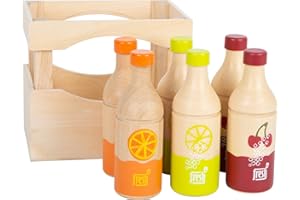 small foot Flaschenkiste "fresh" aus Holz, 6 Flaschen aus 3 Sorten, Zubehör für Kaufmannsladen, ab 3 Jahren, 11739
