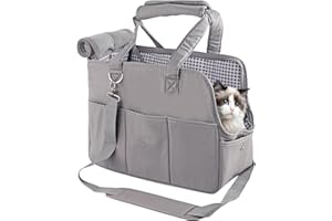 TAIKURA Transporttasche für kleine Hund Katzen, Hundetasche Katzentasche tragbar Waschbar, Welpentasche Hundetrage weich mit Schultergurt & Taschen, Katze bis 5KG, Hund bis 4KG(M, 43 * 19 * 30,5cm)