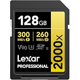 Lexar Professional 2000x SD Kart 128 GB, SDXC UHS-II Hafıza Kartı, 300 MB/sn'ye Kadar Okuma, 260 MB/sn Yazma, Sınıf 10, U3, V
