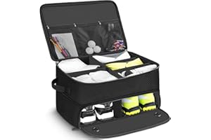 HPLSZCN 2 Layer Golf Trunk Organizer, Car Golf Locker with Separate Ventilated Compartment for 2 Pair Shoes, Golf Trunk Storage for Balls, Tees, Clothes, Gloves, Accessories, Golf Gifts for Men