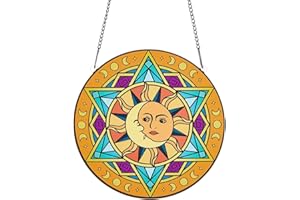 PLIGREAT Suncatchers Sun and Moon Acrylic Stained Glass Panels Spring Hanging Ornament for Bedroom Living Room Balcony Window Wall Decoration Pediments Garden Decor Housewarming Memorial Gifts