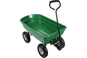 Wiltec Chariot de Jardin à Main – 930 x 505 x 510 mm – Volume 75 L – Capacité de Charge 240 kg – avec Benne basculante et 4 Roues – Remorque Brouette jardinerie