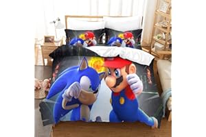 KUFRY Set Di Biancheria Da Letto Con 3D Super Mario Bros Stampa Copripiumino Set Con Cerniera Con Federa Super Morbido E Traspirante Microfibra Per Adulti E Bambino Biancheria Da LettoDouble（200x200cm）