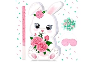 Harrycle Bunny Easter Egg Piñata with Blindfold, Bat and Filler, Funny Cute Bunny Party Favors for Cute Bunny Easter Egg Theme Kids and Adults Party Supplies Decoration (Adorable)