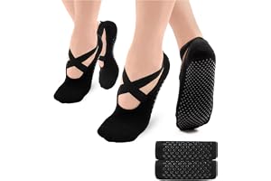 Bevigorio Grip Pilates Socks Straps & Cushion Yoga Socks with Grips for Women Non Slip Grippy Gripper Barre Socks