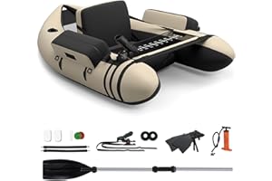 GYMAX Bateau Pêche Gonflable Portable, avec Pagaie, Règle à Poisson, Porte-Canne, Palmes, Pompe, Poches de Rangement, Tansport Pratique avec Bandoulières