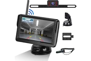 OILIEHU Caméra de Recul sans Fil, IPS Moniteur HD 5", 1080P 120 ° Grand Angle Caméra de Recul Numérique pour Vision Nocturne Infrarouge Étanche IP69, Caméra de Recul HD pour Petite Voiture DC 12V