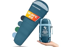 Zenacross Sac de Couchage Adulte Ete - Duvet 1 Personne Compact & Ultra Léger (900g) - Sacs de Couchage de Camping et Randonnée, Festivals