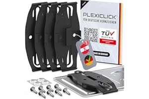 PLEXICLICK® Portatarga senza cornice, colore nero, facile da montare, misura universale per auto in Germania, accessori per auto, 100% Made in Germany